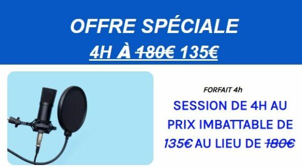 Promo 4h 1̶8̶0̶€̶ 135€ Studio d'enregistrement avec ingénieur du son